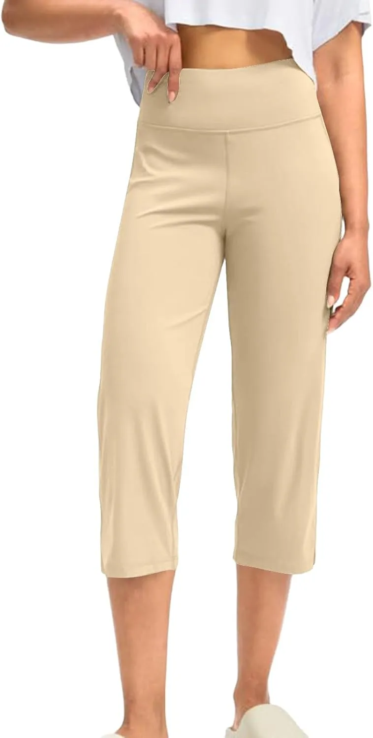 Yoga Capris for Women Solid Color Elastic High Waist Capri Pants Casual Yoga Sports Pants with Pockets