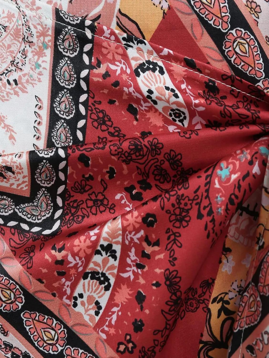 ZAFUL Women's Boho Skirt Asymmetrical Skirts Tied Floral Paisley Printed High Waist Ruched Skirts for Women