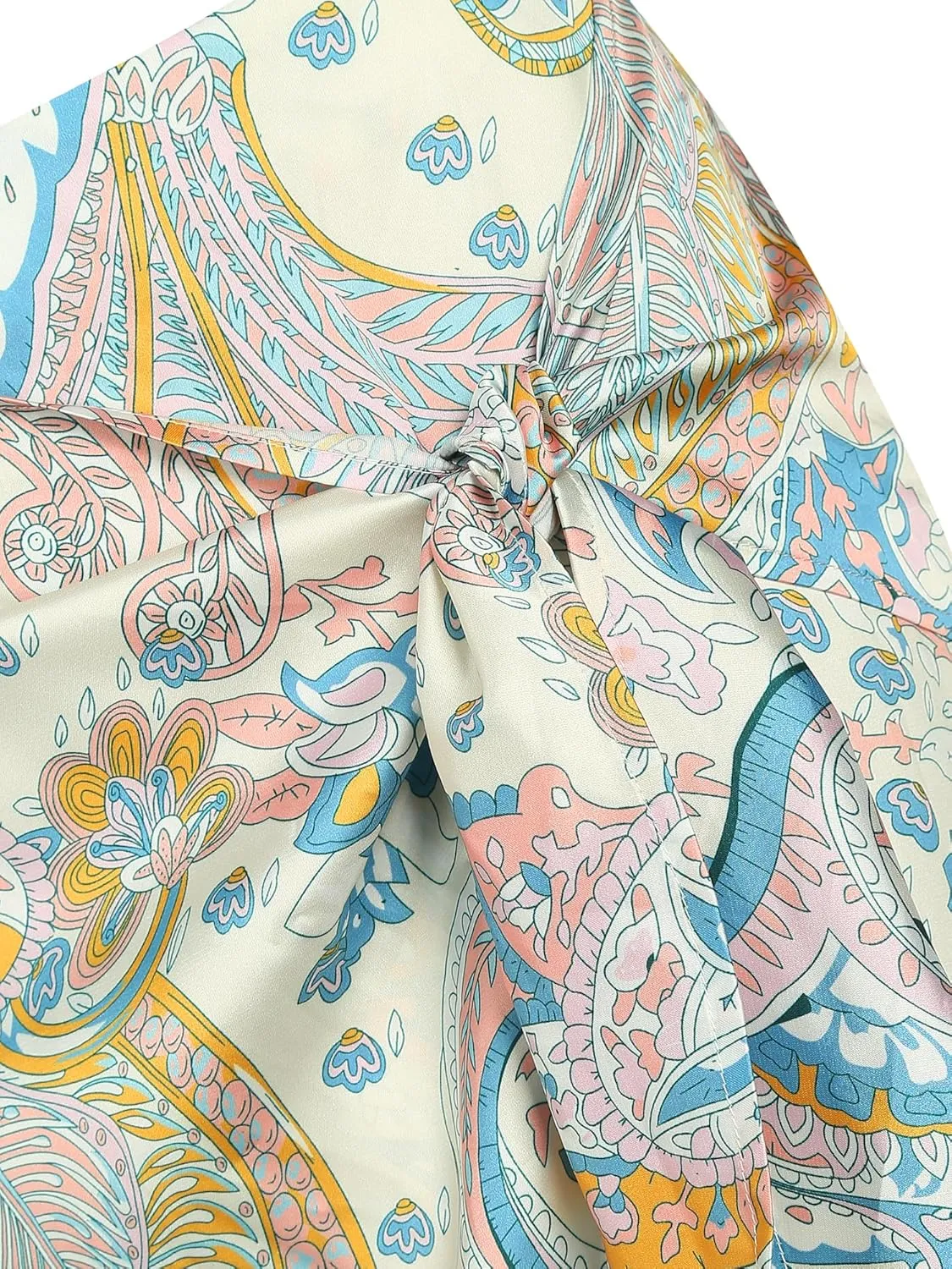 ZAFUL Women's Boho Skirt Asymmetrical Skirts Tied Floral Paisley Printed High Waist Ruched Skirts for Women