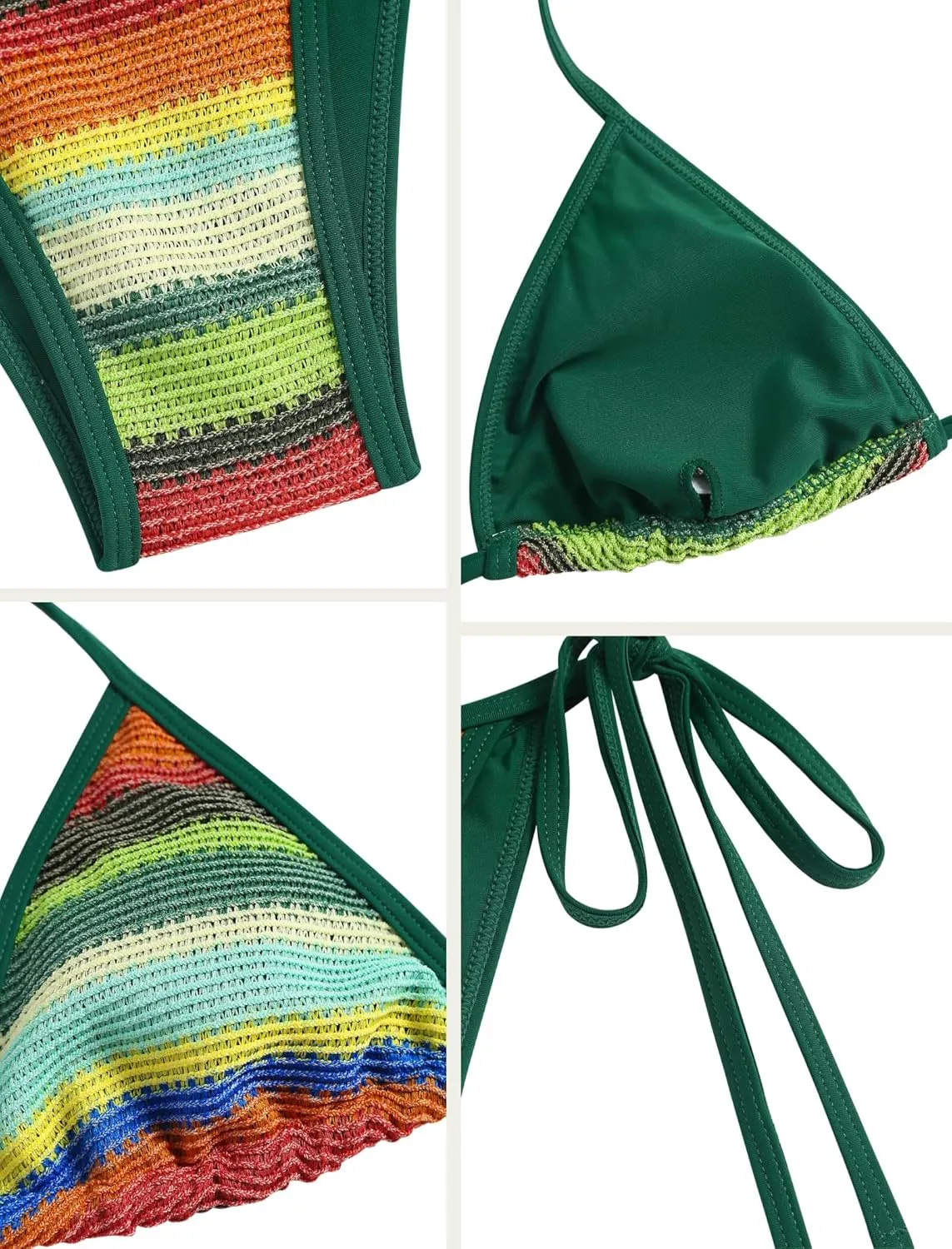 ZAFUL Women's Colorblock Stripes Triangle Halter Tied Cheeky Thong Bikini Set High Cut Two Piece Bathing Suit