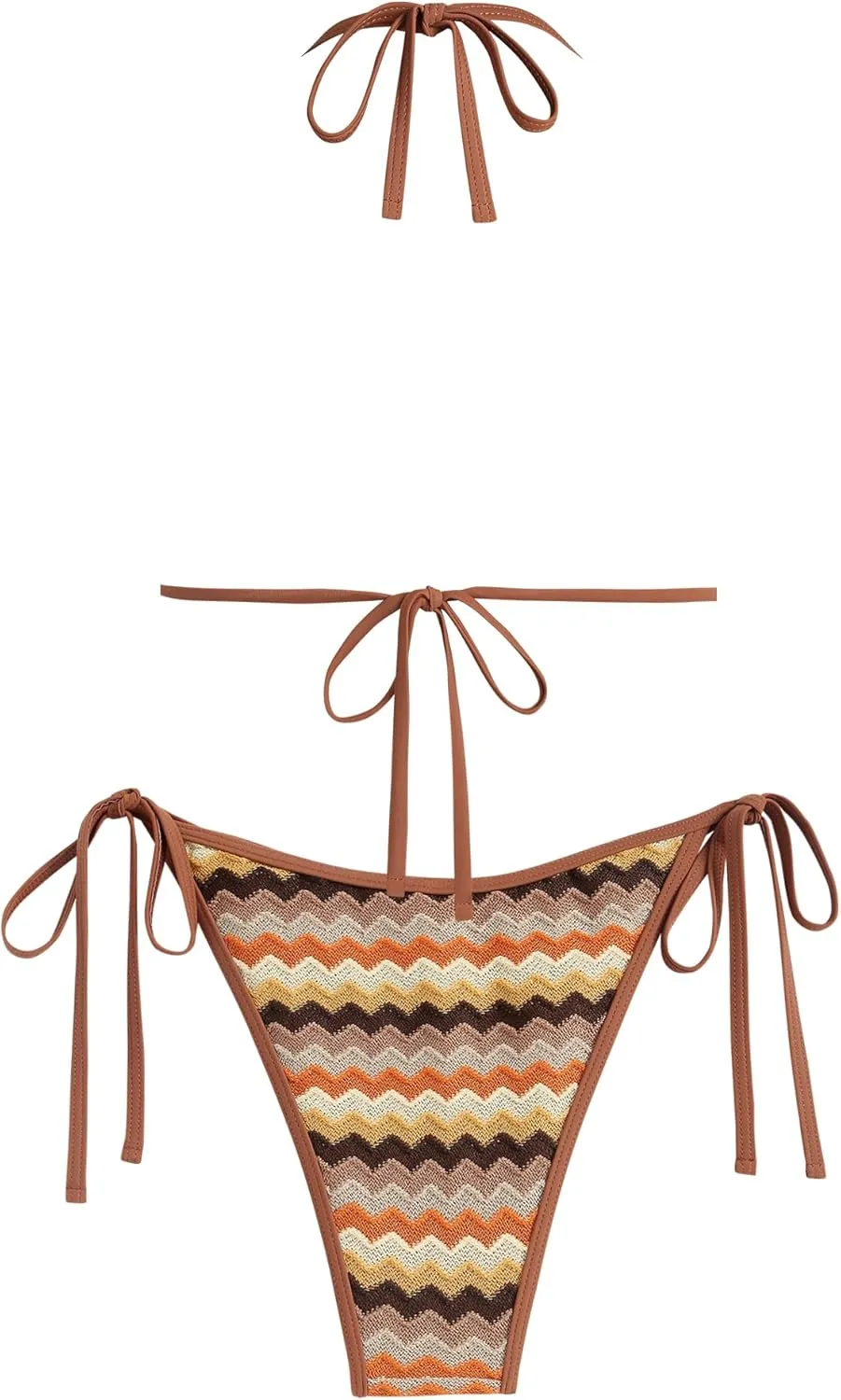 ZAFUL Women's Colorblock Stripes Triangle Halter Tied Cheeky Thong Bikini Set High Cut Two Piece Bathing Suit