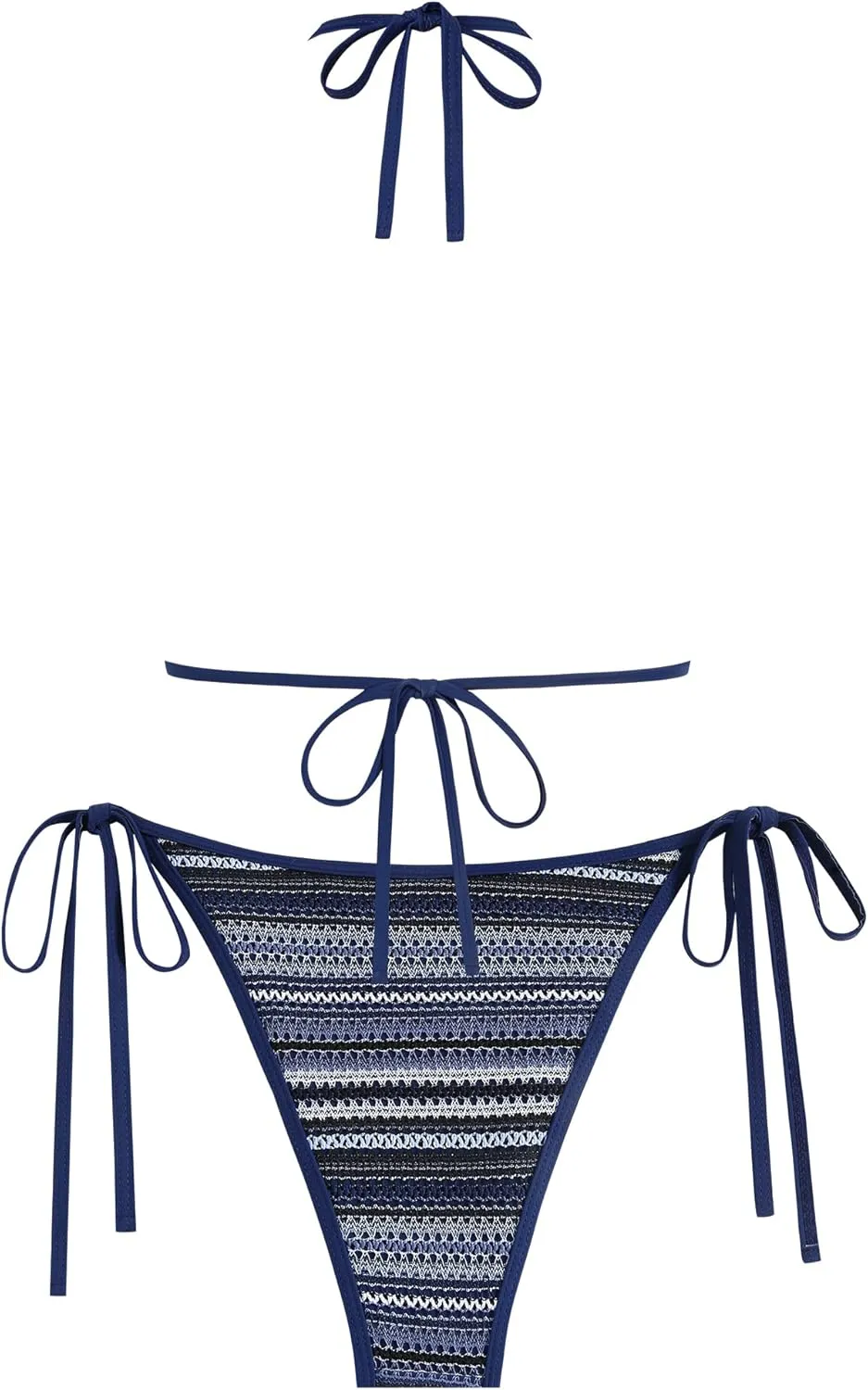 ZAFUL Women's Colorblock Stripes Triangle Halter Tied Cheeky Thong Bikini Set High Cut Two Piece Bathing Suit