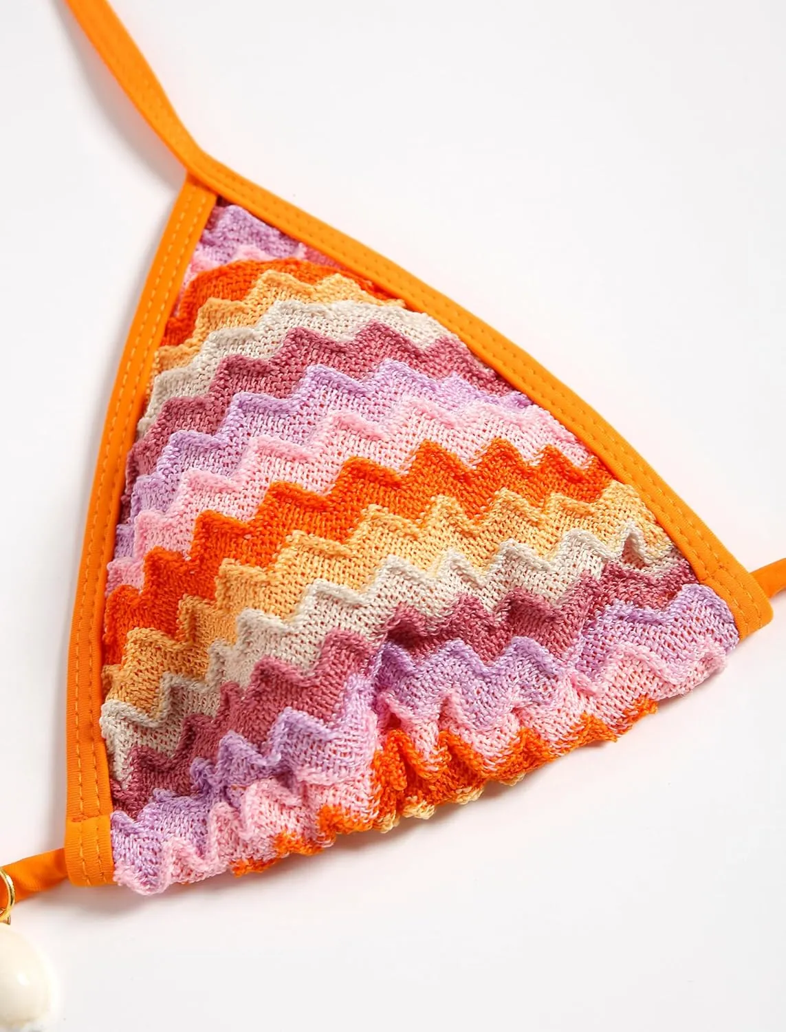 ZAFUL Women's Colorblock Stripes Triangle Halter Tied Cheeky Thong Bikini Set High Cut Two Piece Bathing Suit