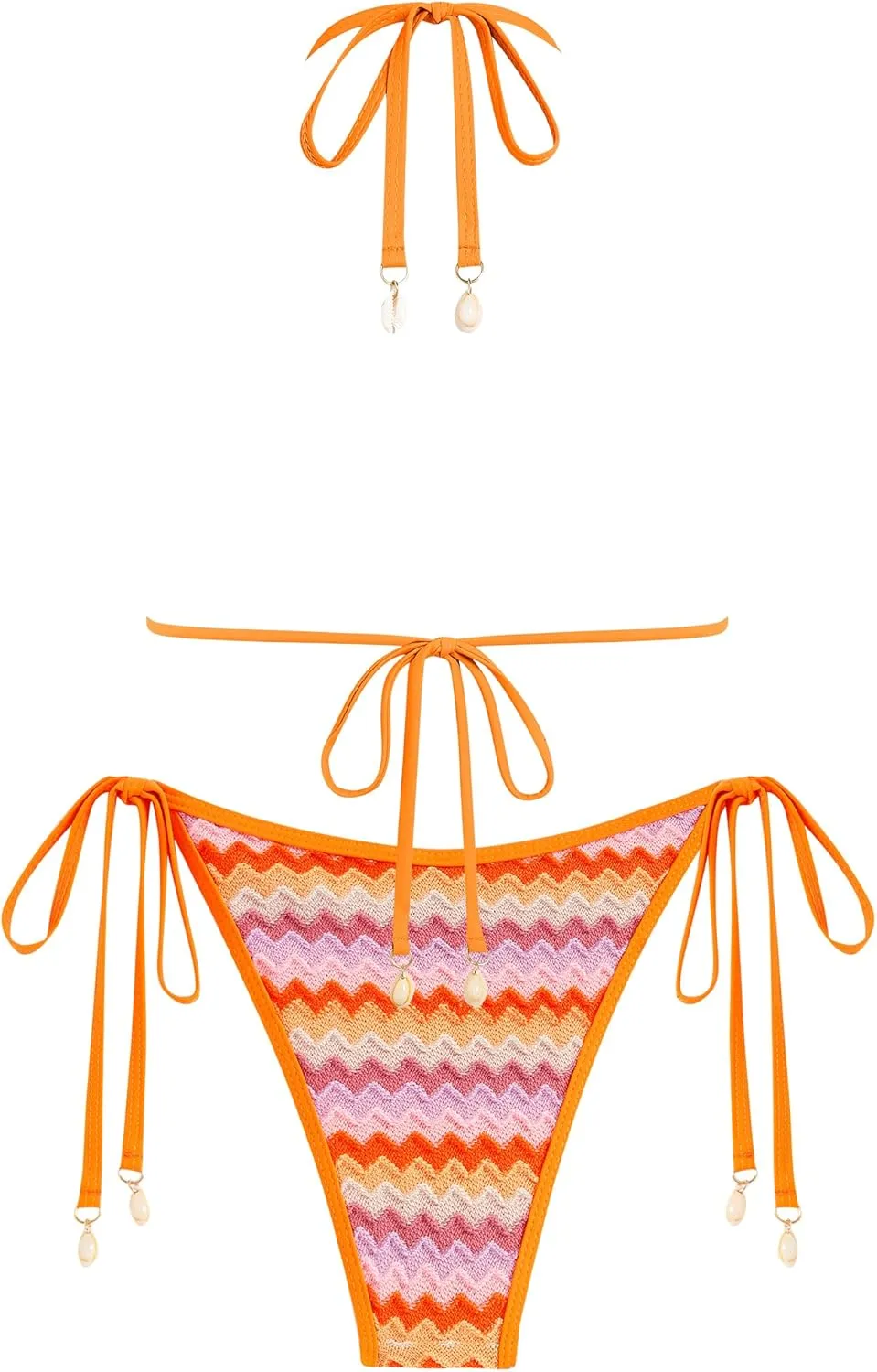 ZAFUL Women's Colorblock Stripes Triangle Halter Tied Cheeky Thong Bikini Set High Cut Two Piece Bathing Suit